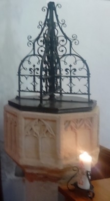 A baptismal font